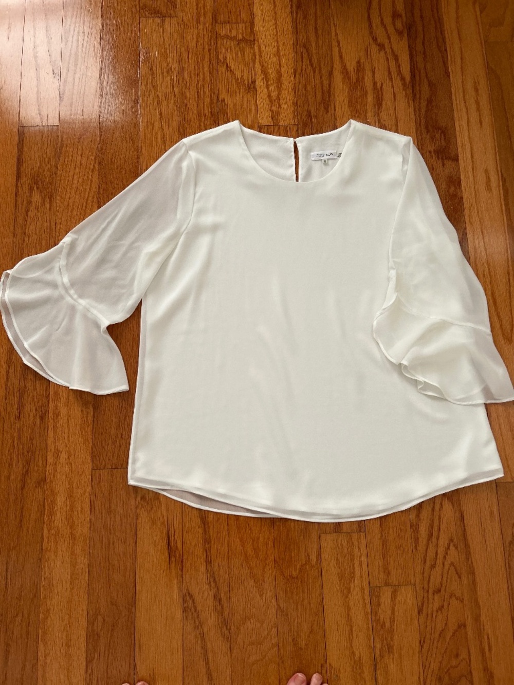 Calvin Klein White Ruffle Sleeve Blouse, Size XL